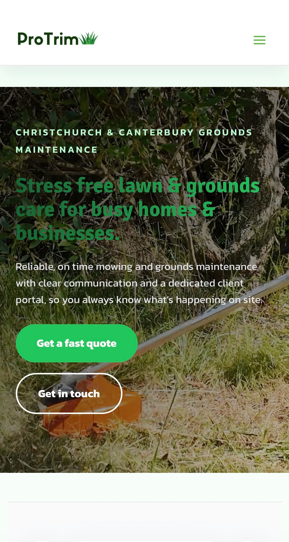 ProTrim Services mobile view